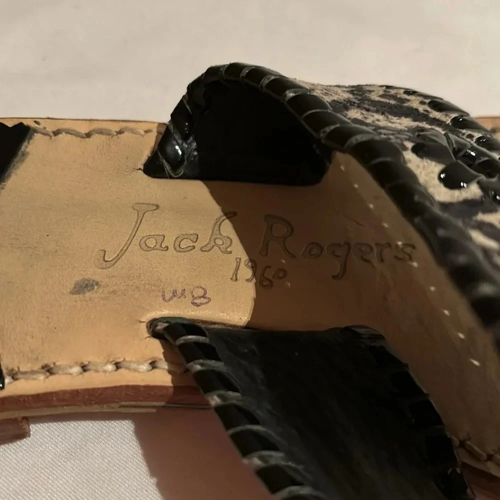 Jack Rogers Women's Snake Skin Tan Black Patent Sandals Flip Flops Size 8M - Picture 9 of 16